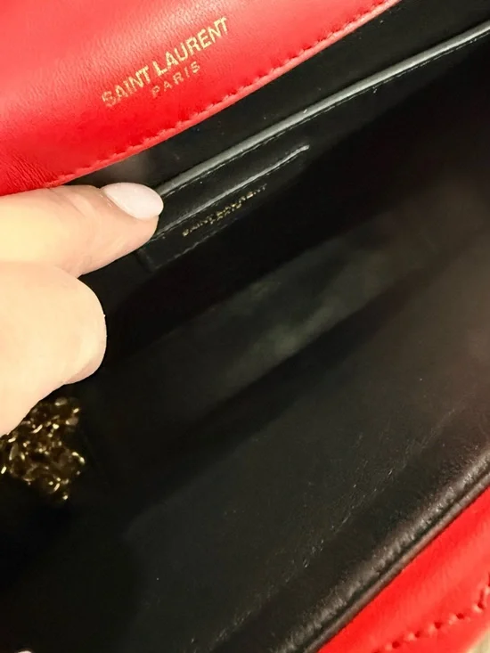 Saint Laurent Red Chevron Quilted Shoulder/Crossbody Bag with Gold YSL - Picture 10 of 11